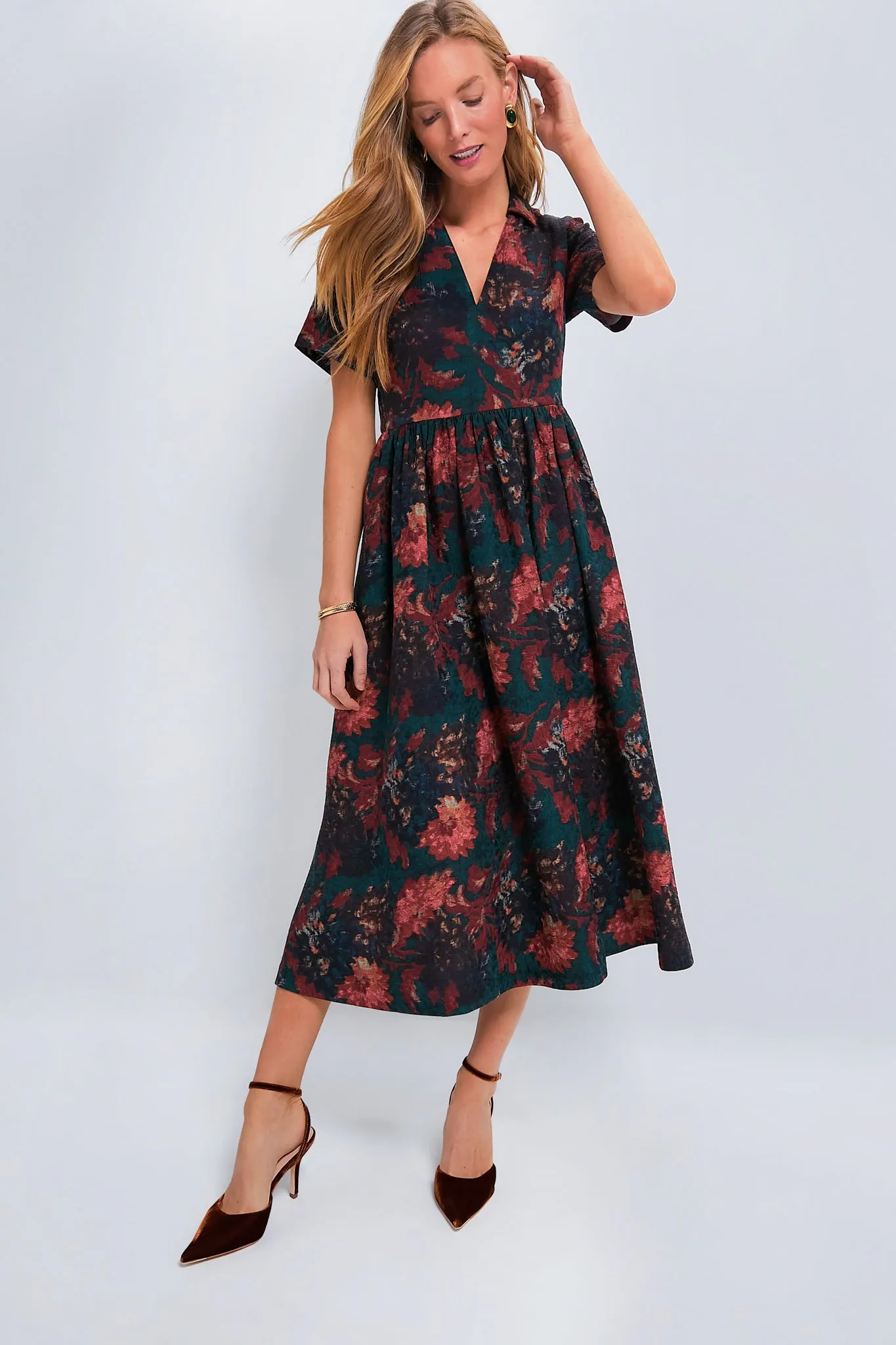 Persimmon Floral Jacquard Adelaide Dress