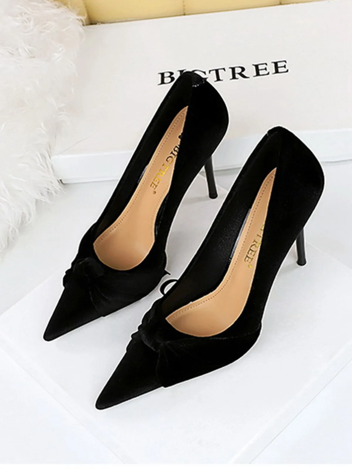 Pointed Toe Velvet Stiletto Heels Shoes