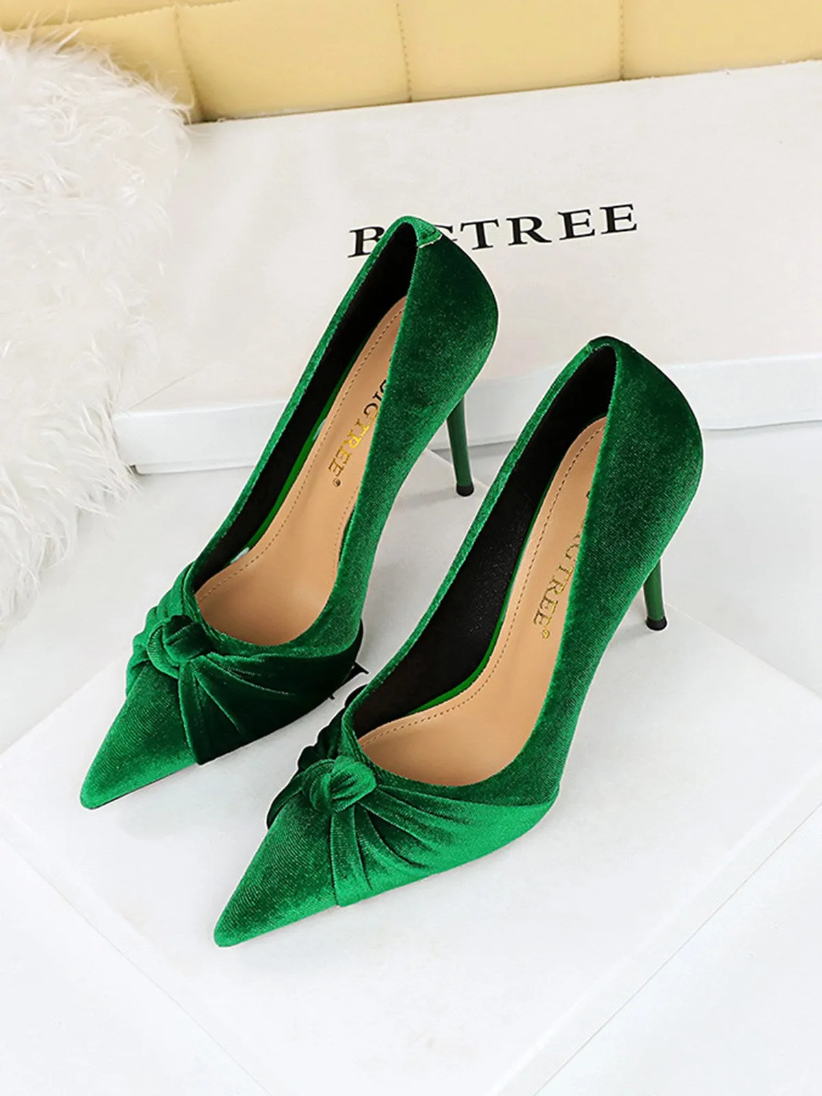 Pointed Toe Velvet Stiletto Heels Shoes