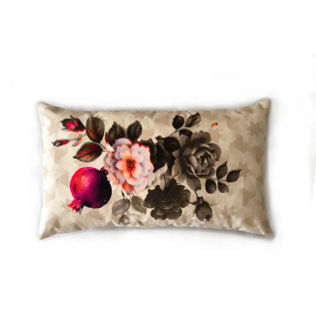 Pomegranate With Grey Flowers | Velvet Cushion