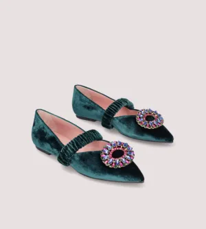 Pretty Ballerinas Emerald Velvet Mary Jane Ballerina