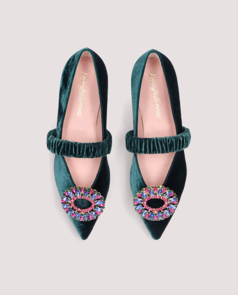 Pretty Ballerinas Emerald Velvet Mary Jane Ballerina