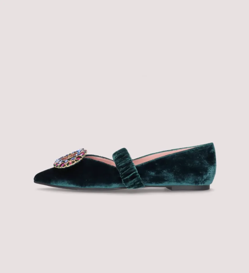 Pretty Ballerinas Emerald Velvet Mary Jane Ballerina