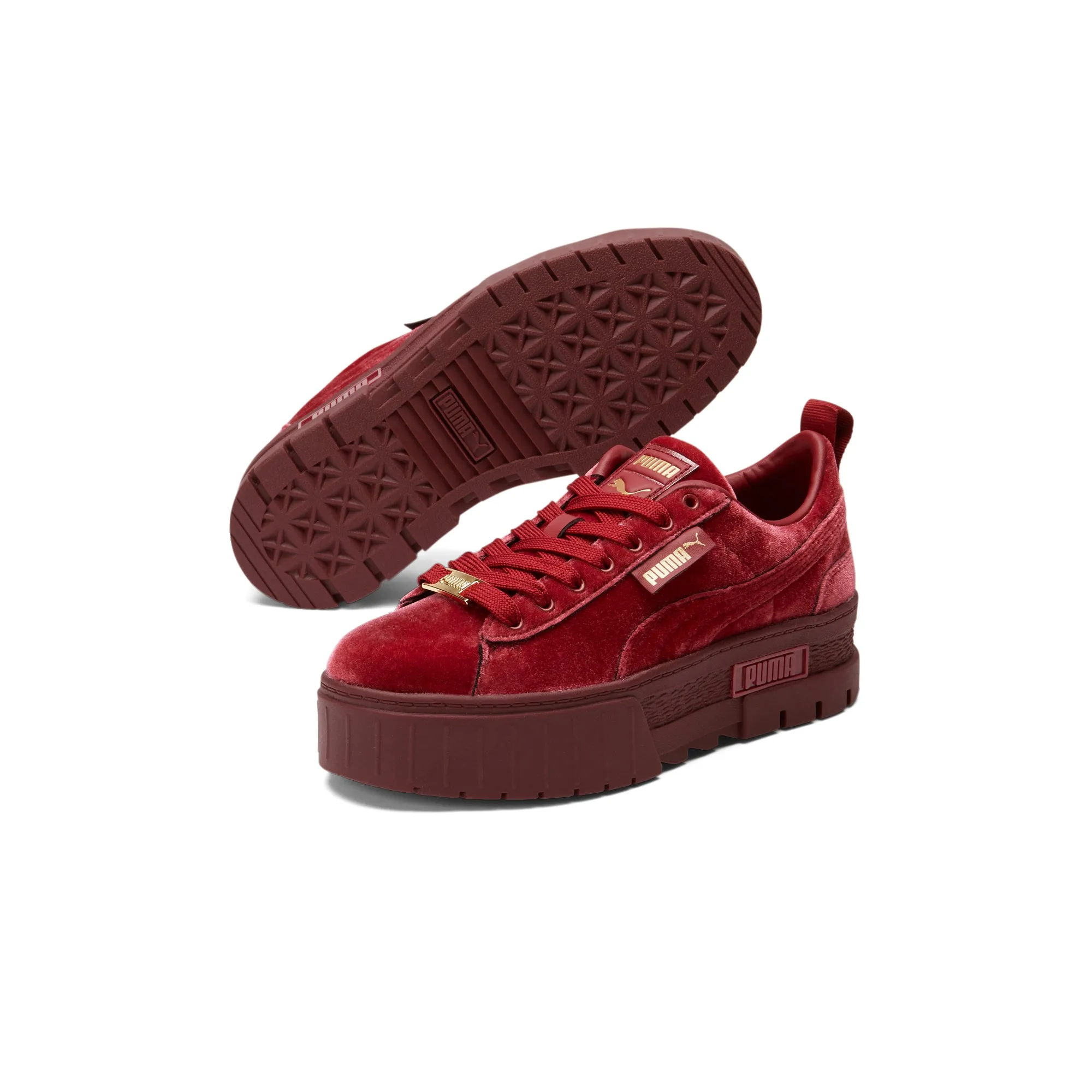 Puma Womens Mayze Velvet Shoes 'Tibetan Red-Puma Team Gold'