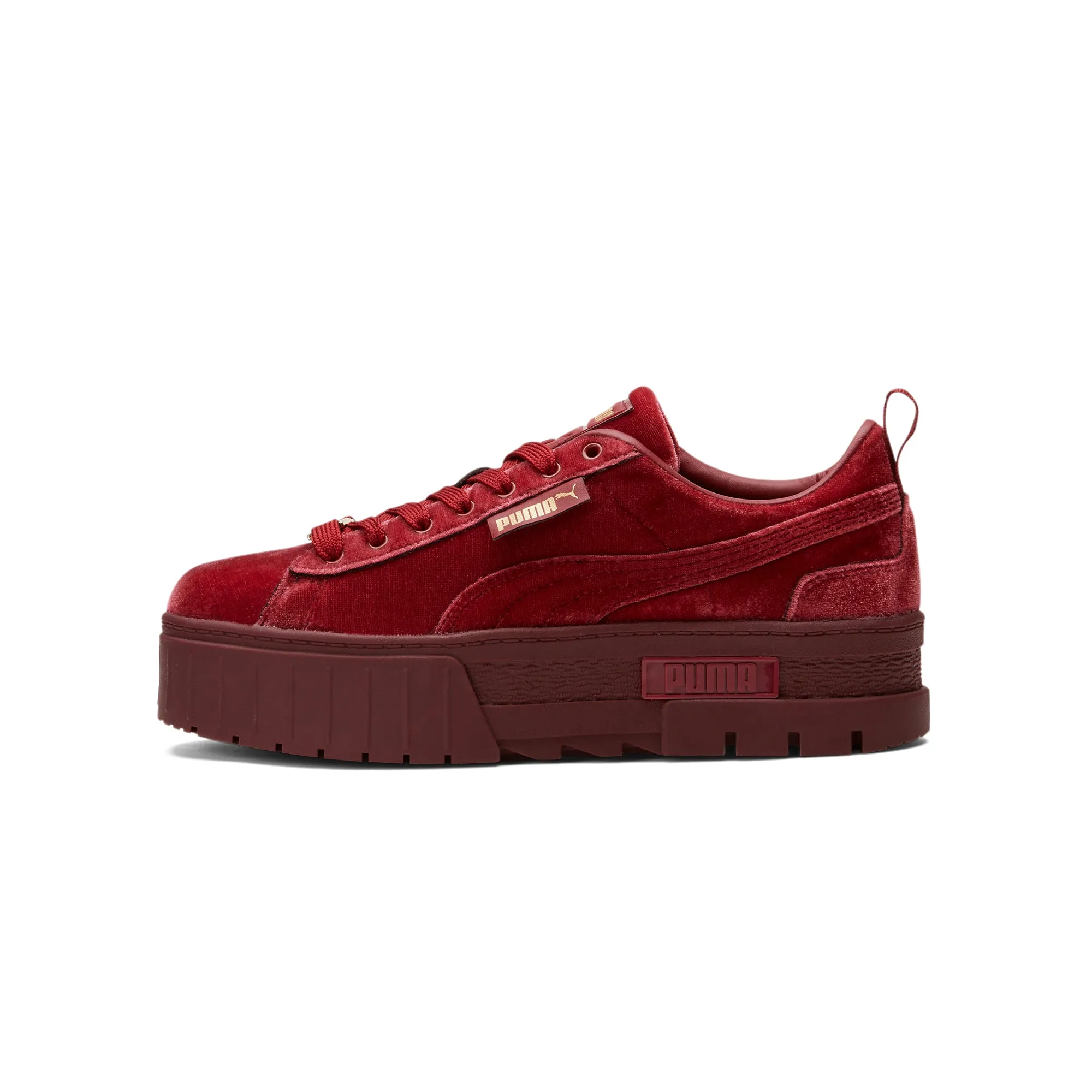 Puma Womens Mayze Velvet Shoes 'Tibetan Red-Puma Team Gold'