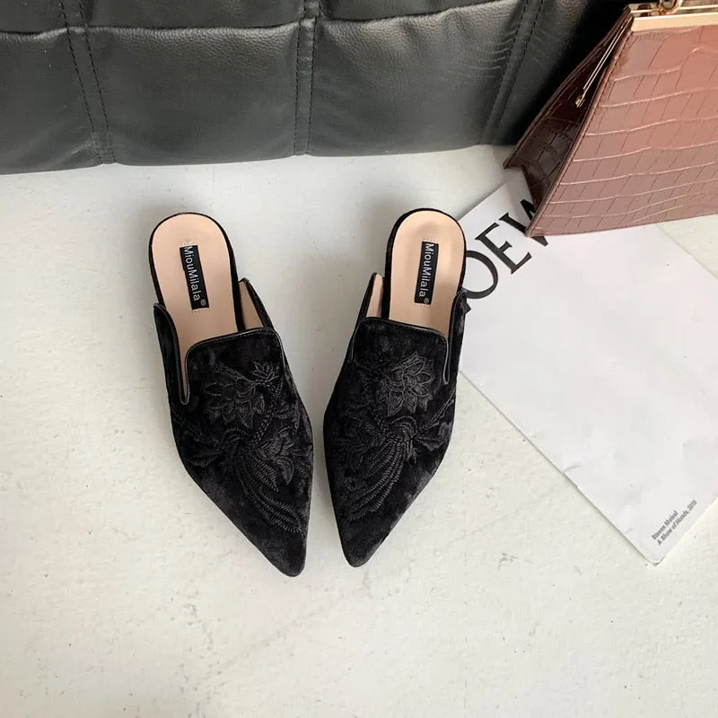 Purpdrank - Embroidery Velvet Mules Shoes