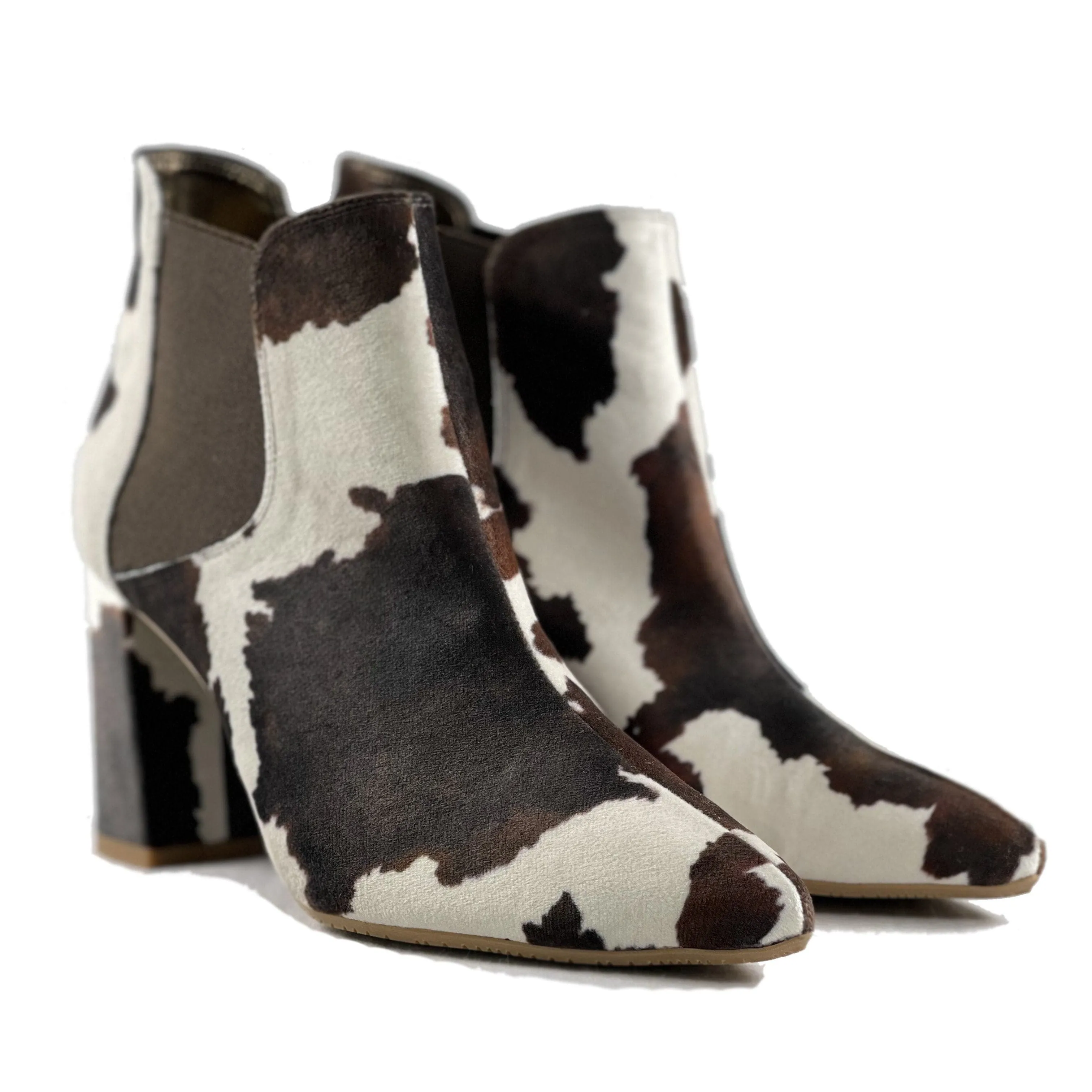 'Rachel' vegan Chelsea bootie by Zette Shoes - velvet cow print