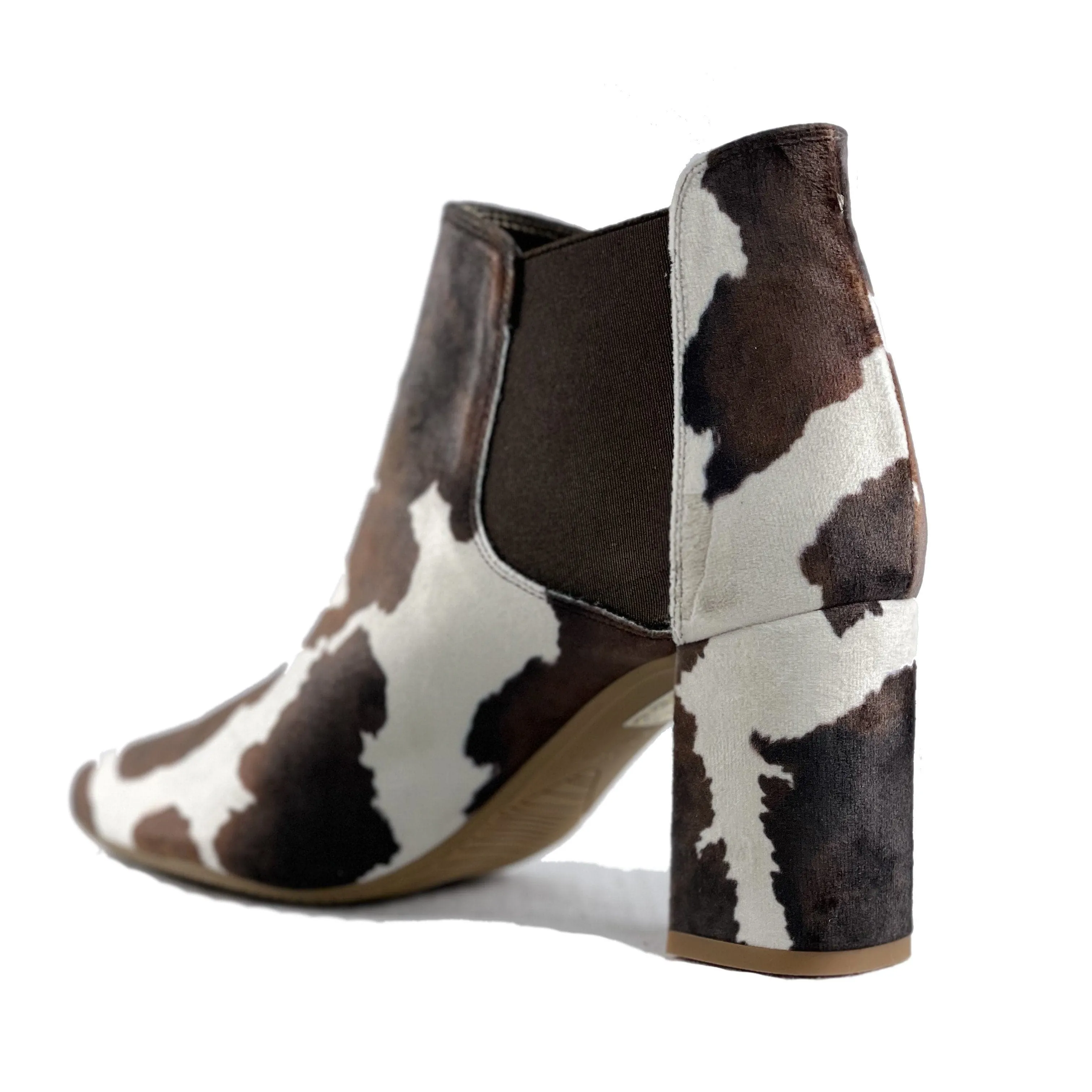 'Rachel' vegan Chelsea bootie by Zette Shoes - velvet cow print