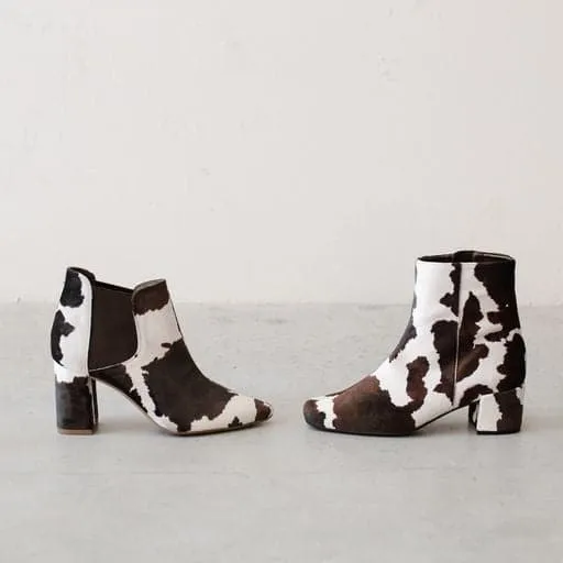 'Rachel' vegan Chelsea bootie by Zette Shoes - velvet cow print