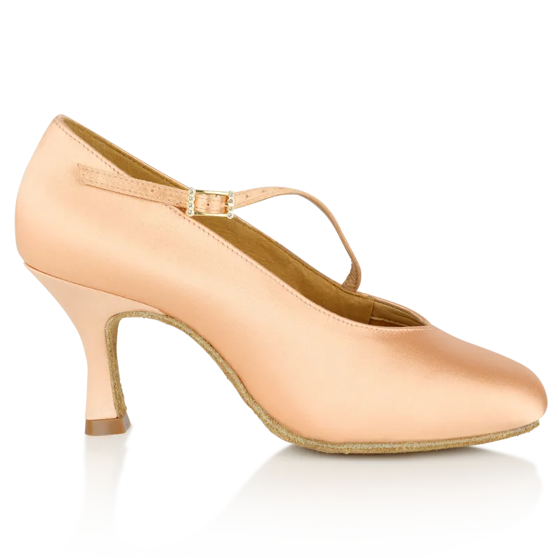 Ray Rose 116A_SALE Rockslide Light Flesh Satin Standard Ballroom Dance Shoe with Round Toe and Diagonal Strap