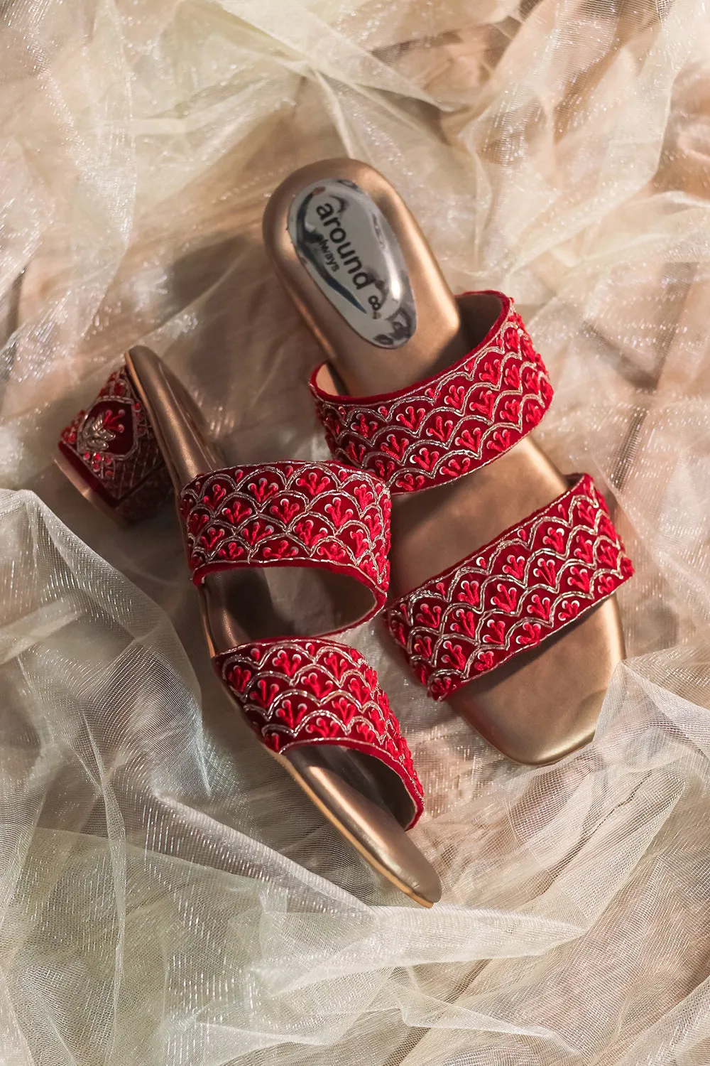 Red Embroidered Flats