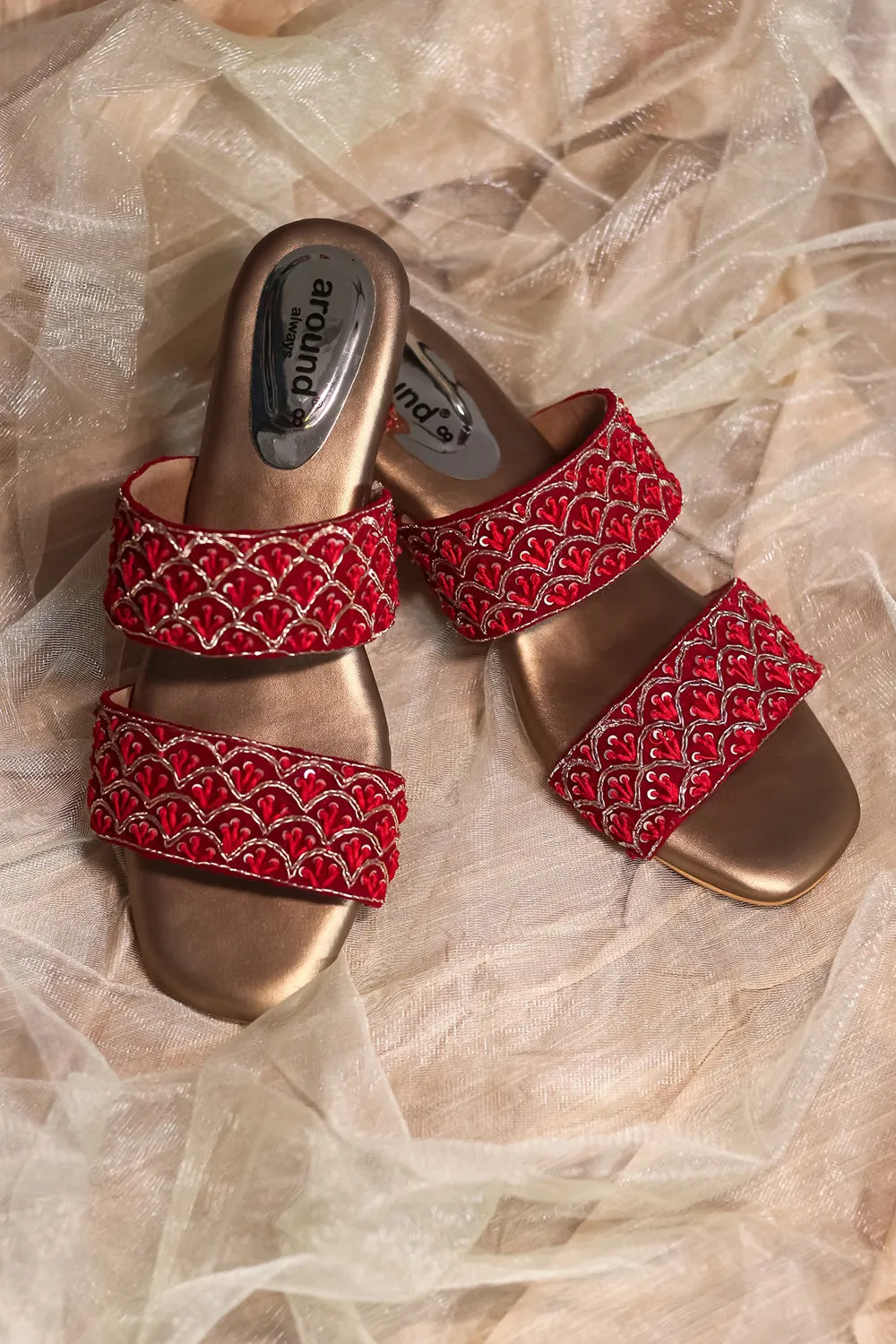 Red Embroidered Flats