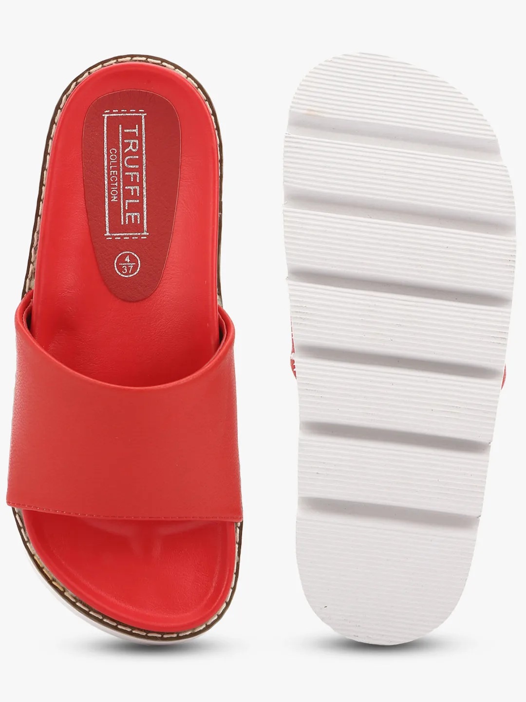 Red PU Cleated Slip-On Flats