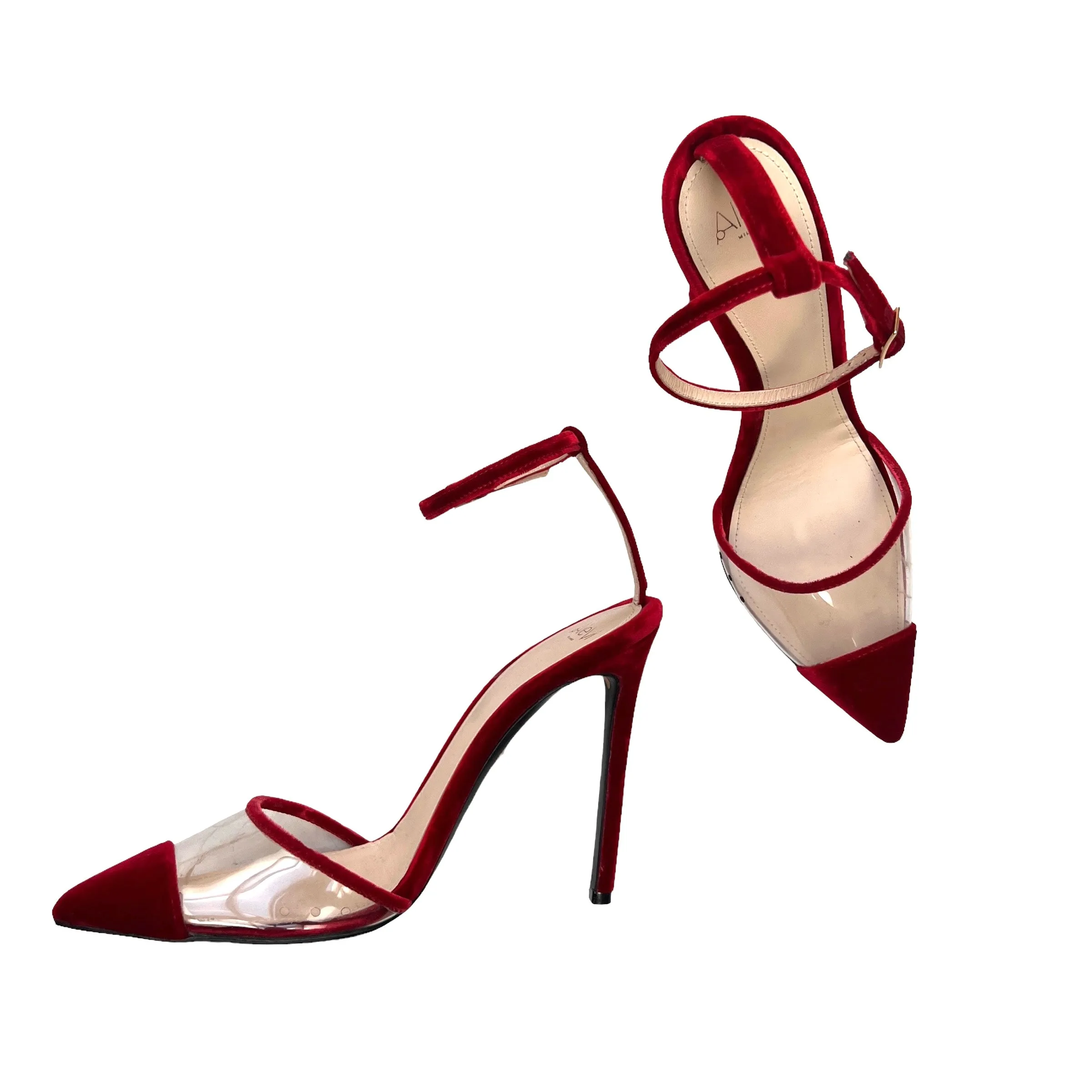 Red Velvet & Plexiglass Heels - 8