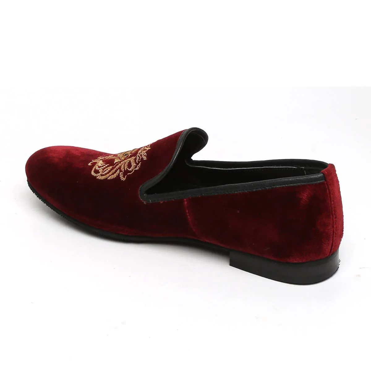 Red Velvet Slip-On with Golden Lion Zardosi by Brune & Bareskin