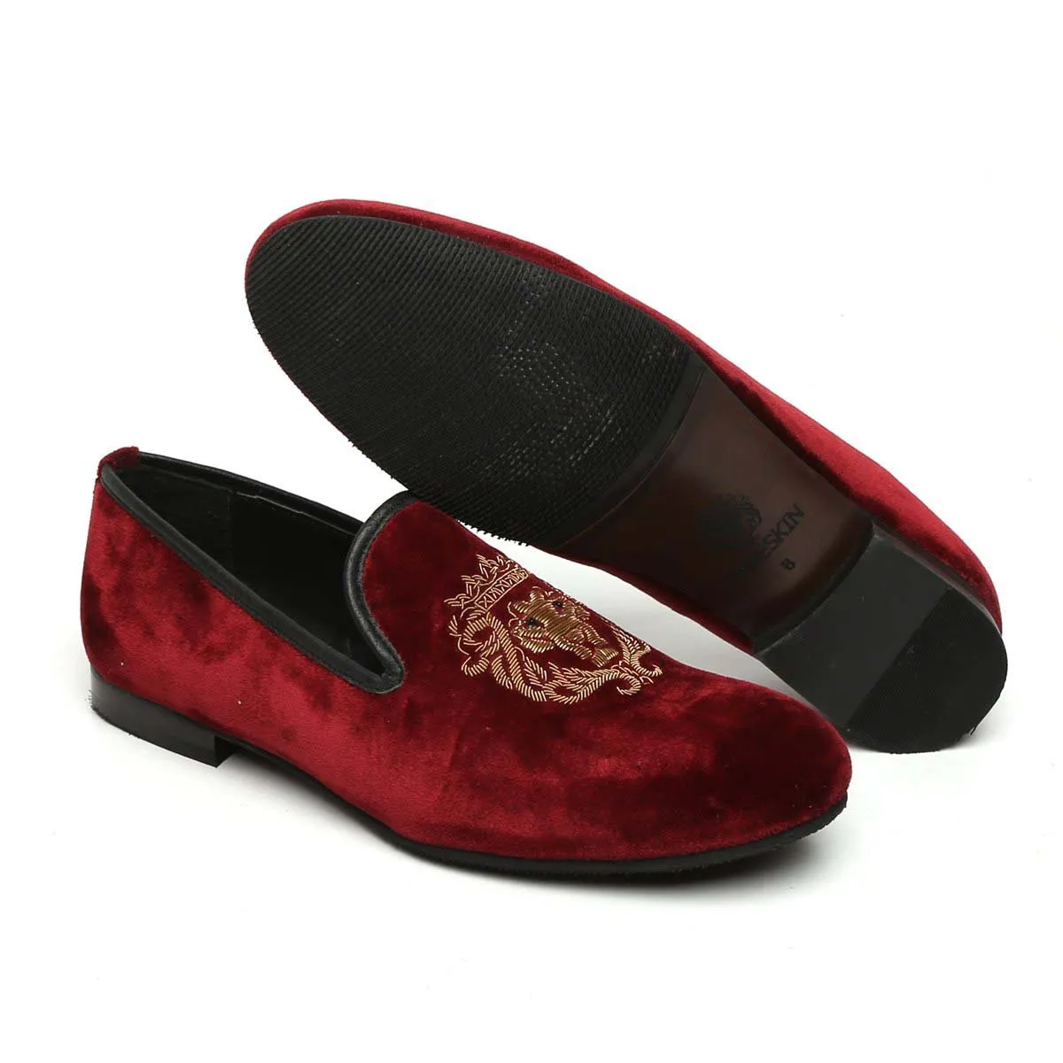 Red Velvet Slip-On with Golden Lion Zardosi by Brune & Bareskin