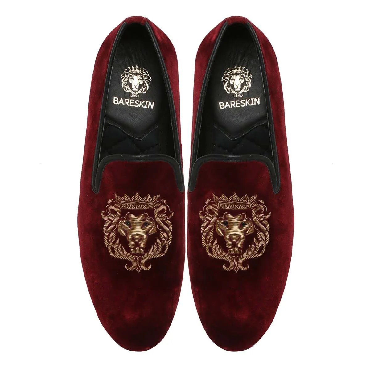 Red Velvet Slip-On with Golden Lion Zardosi by Brune & Bareskin