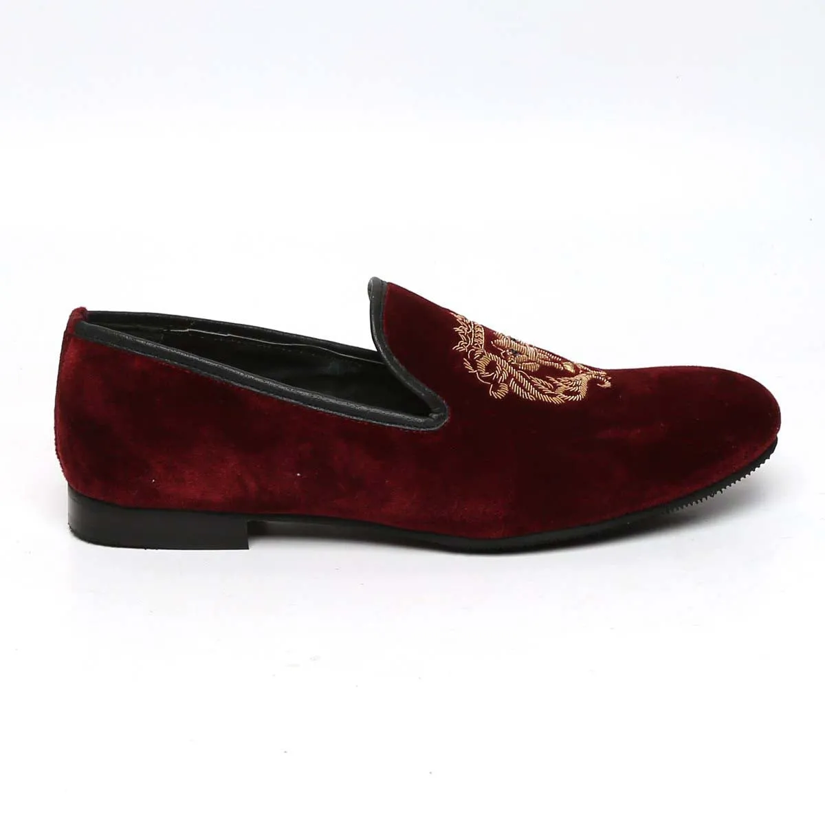 Red Velvet Slip-On with Golden Lion Zardosi by Brune & Bareskin