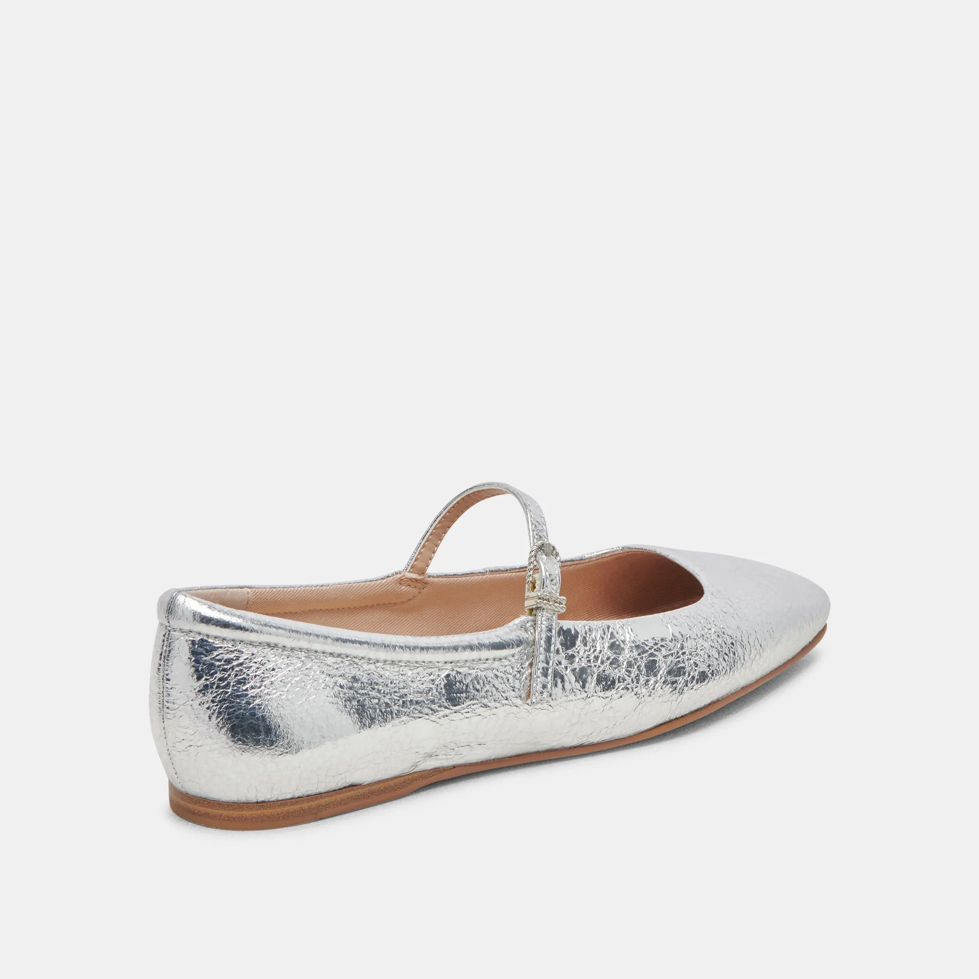 REYES WIDE BALLET FLATS SILVER DISTRESSED LEATHER