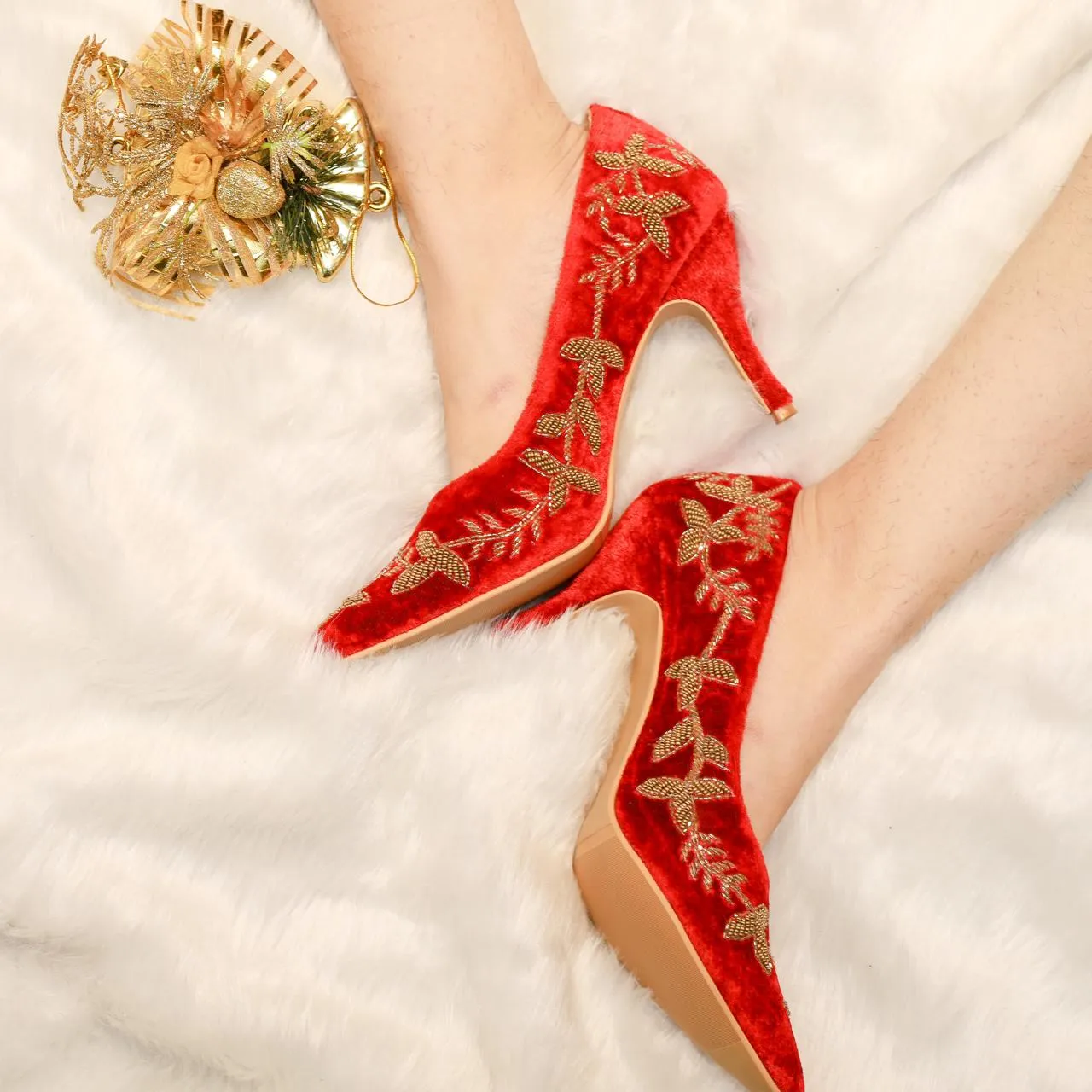 Sabya Red High heels (RED AND GOLD wedding bride Pencil Heels)