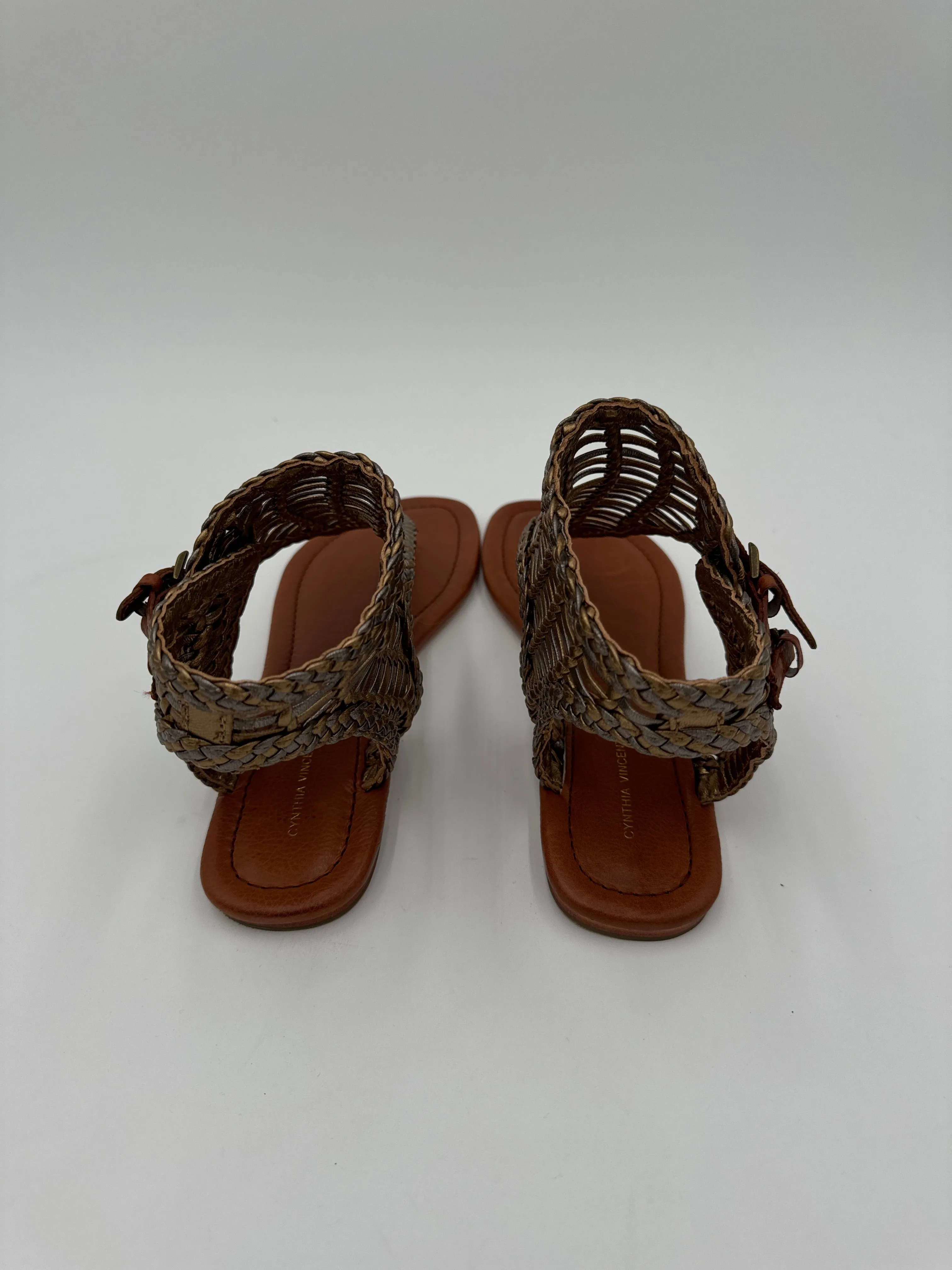 Sandals Flats By Cynthia Vincent In Brown & Gold, Size: 9.5