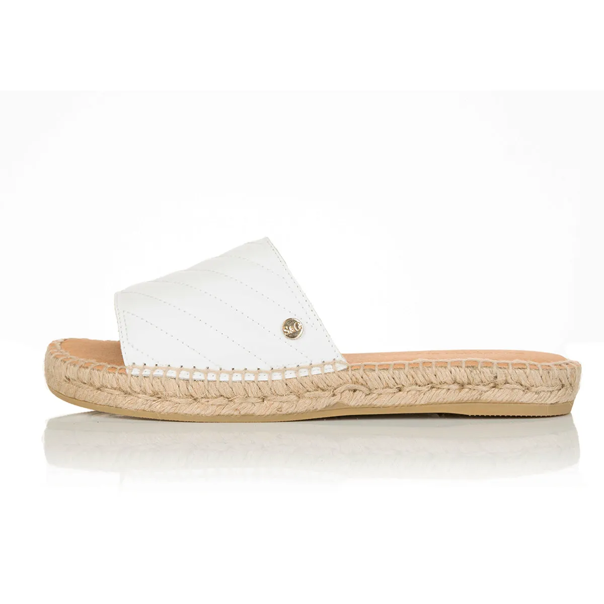 Sarah Wide Fit Espadrille Sandals - White Quilted Leather