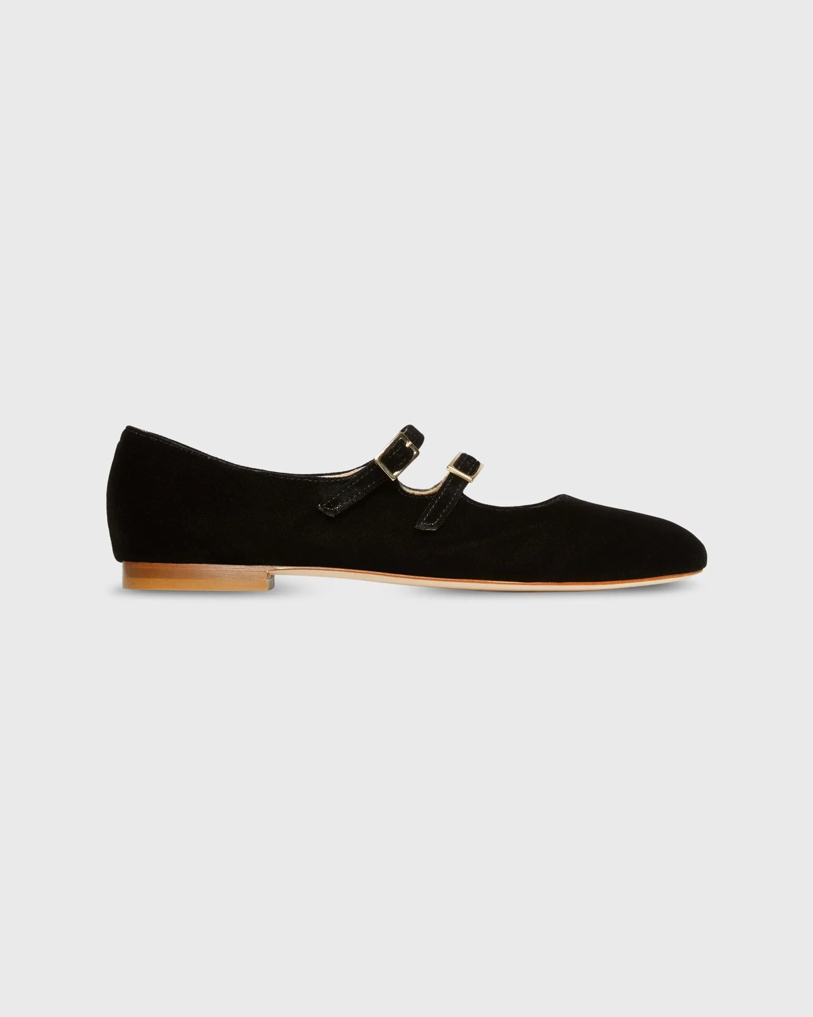 Semi-Pointed-Toe Double-Strap Mary Jane in Black Velvet