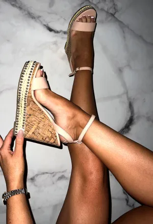 Senorita Nude Cork Studded Wedges