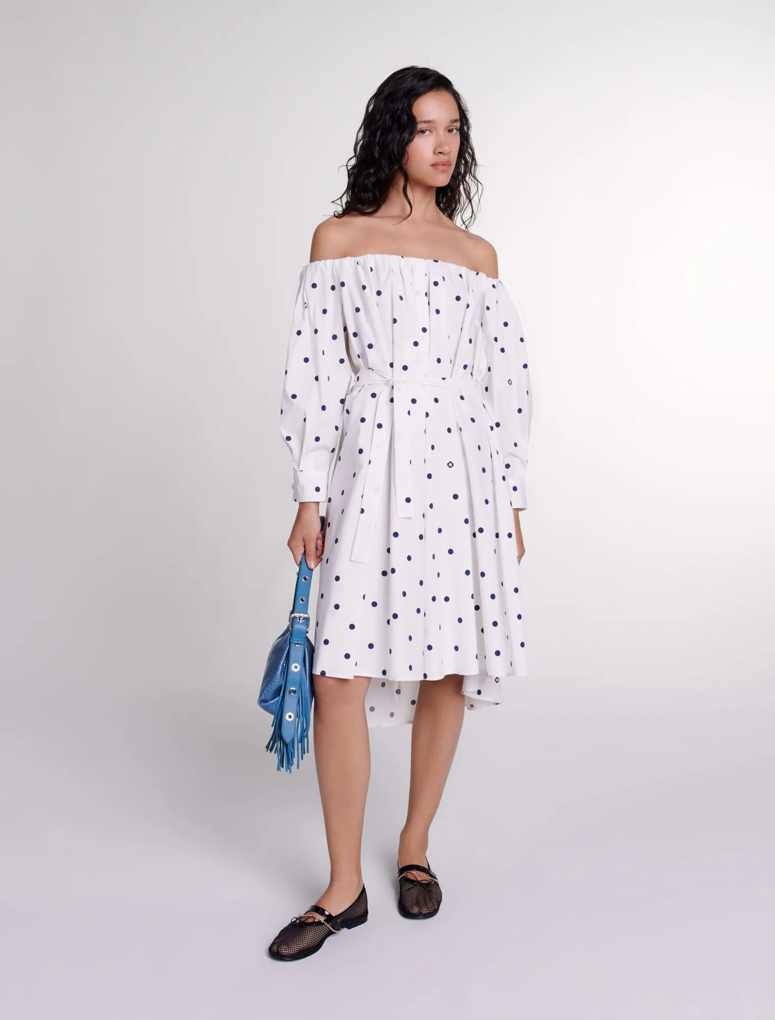 Shirt dress with bardot neckline