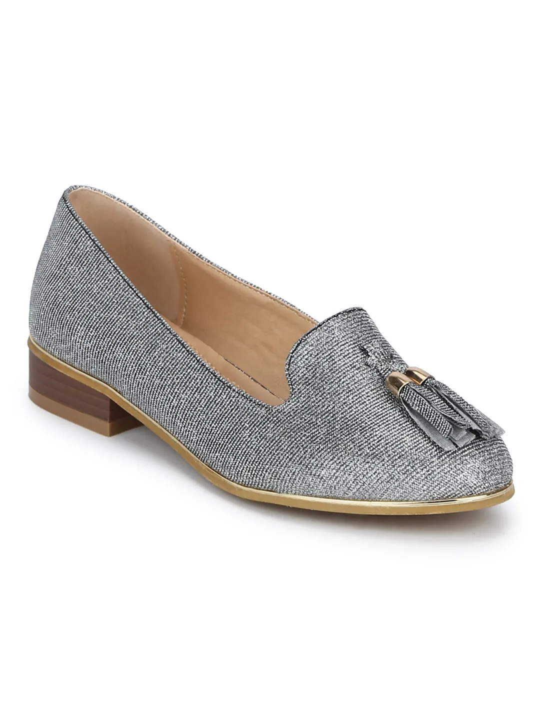 Silver Shimmer Tassel Belly Flats (TC-RLST3-SLVR)