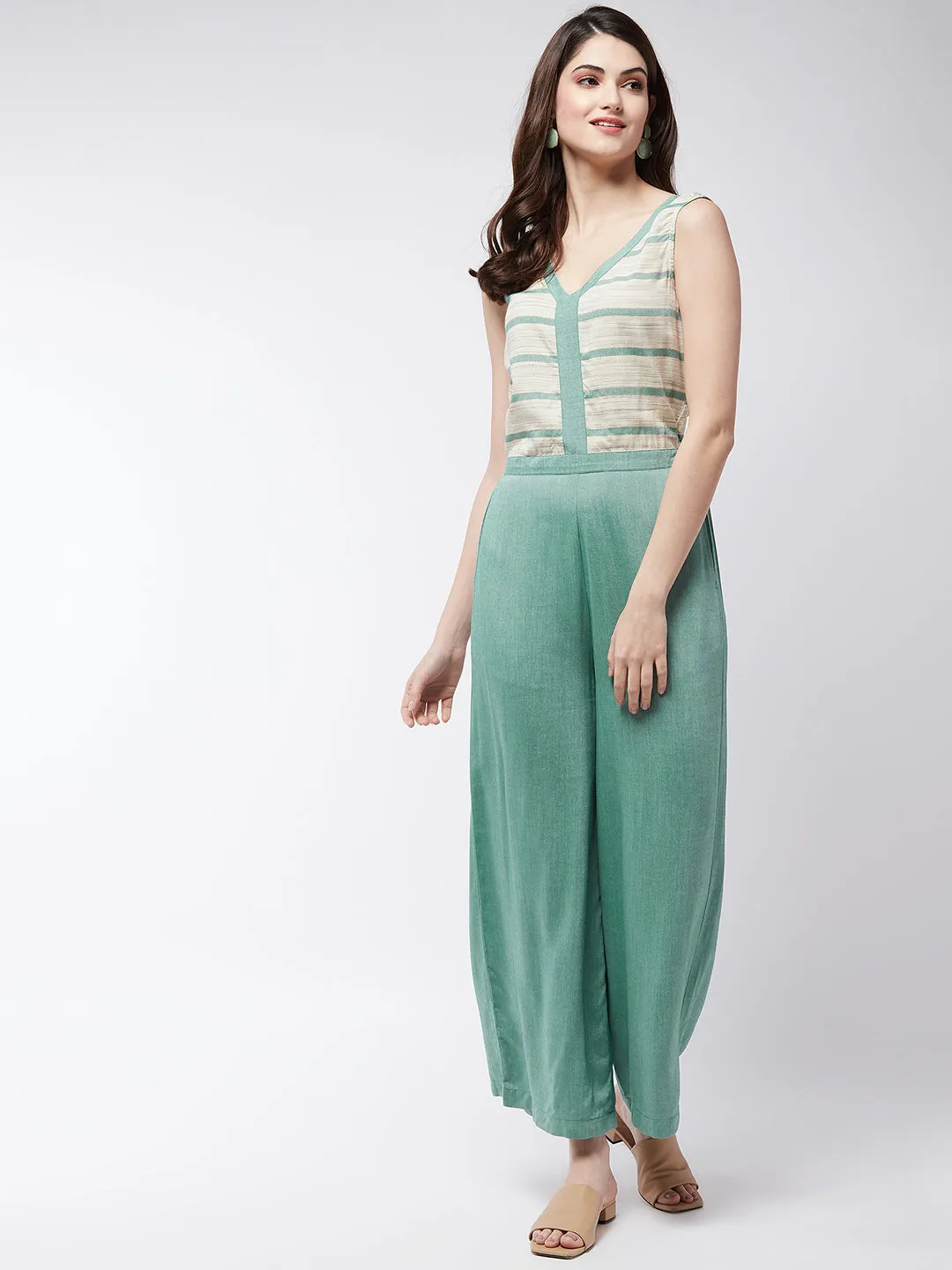 Soaked In Pastels Sleeveless Jumpsuit With V Neckline