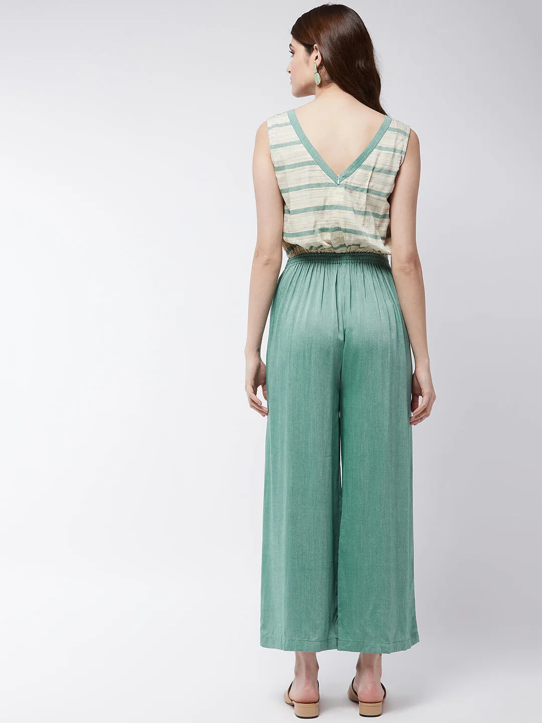 Soaked In Pastels Sleeveless Jumpsuit With V Neckline