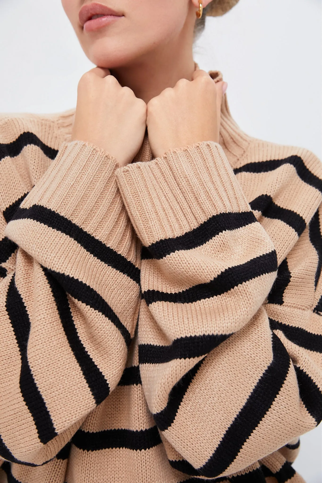 Soft Taupe and Black Oversized Funnel Neck Sweater