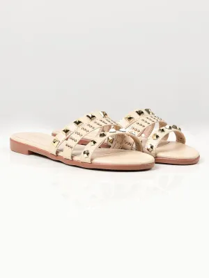 Studded Flats - Beige