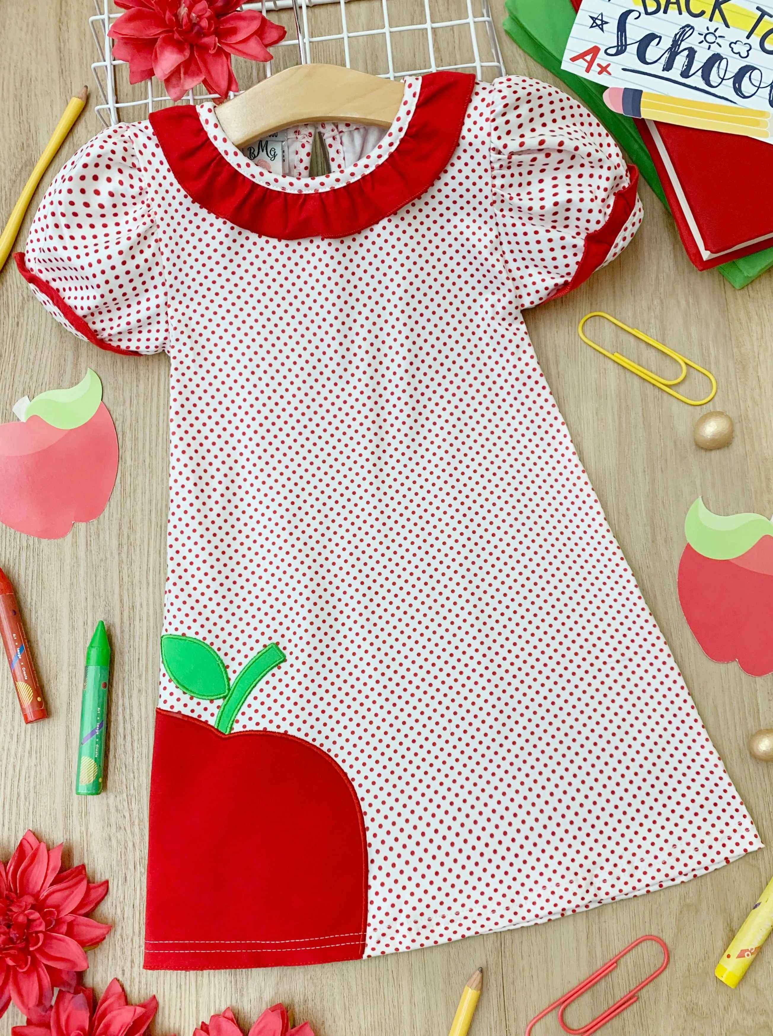 Sweet As An Apple Puff Sleeve Polka Dot Dress