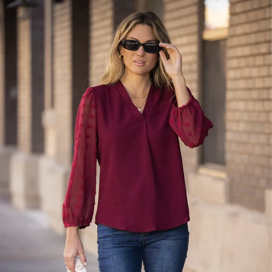 Swiss Dot Sheer Sleeve Blouse