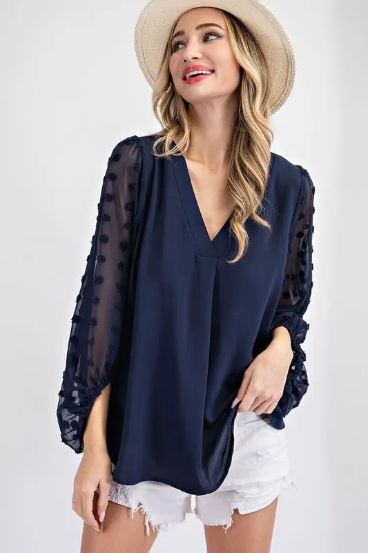 Swiss Dot Sheer Sleeve Blouse