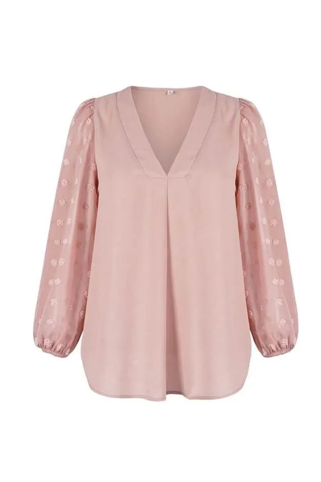 Swiss Dot Sheer Sleeve Blouse