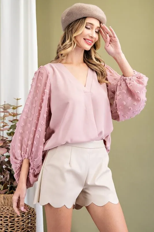 Swiss Dot Sheer Sleeve Blouse