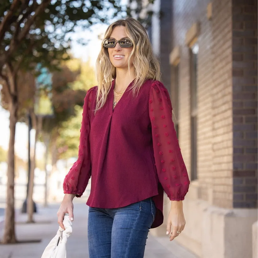 Swiss Dot Sheer Sleeve Blouse