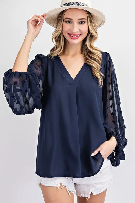 Swiss Dot Sheer Sleeve Blouse