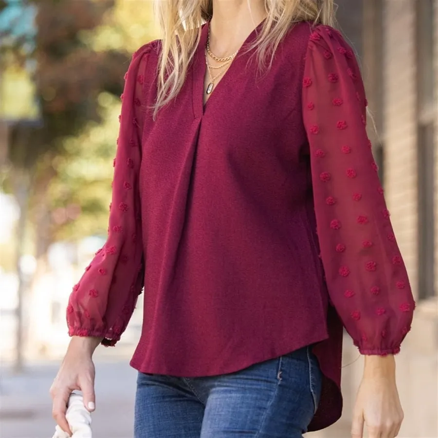 Swiss Dot Sheer Sleeve Blouse