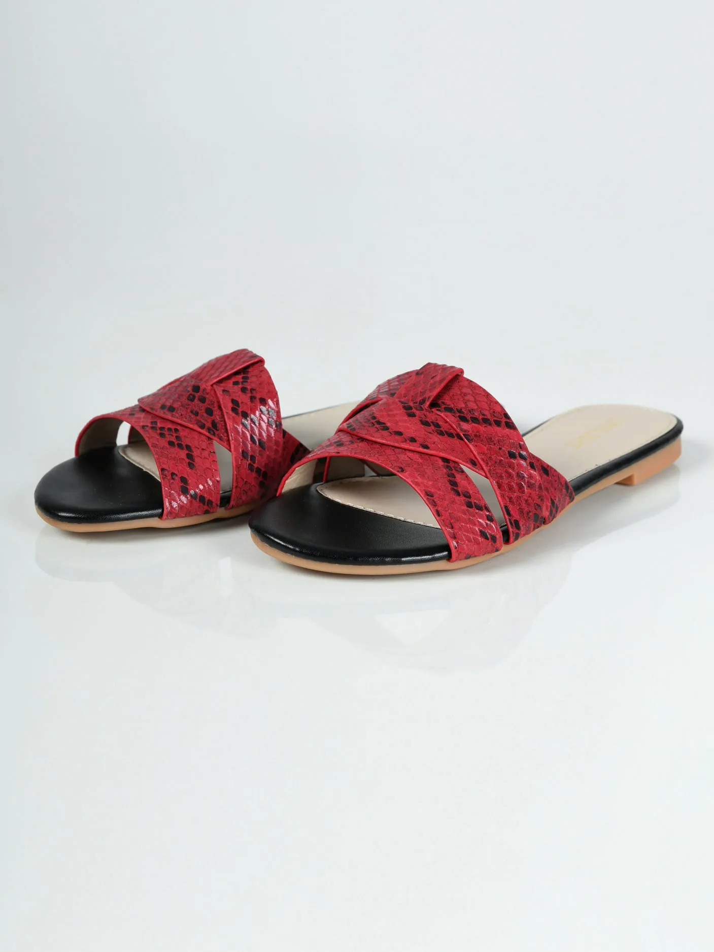 Textured Flat Sandals - Red