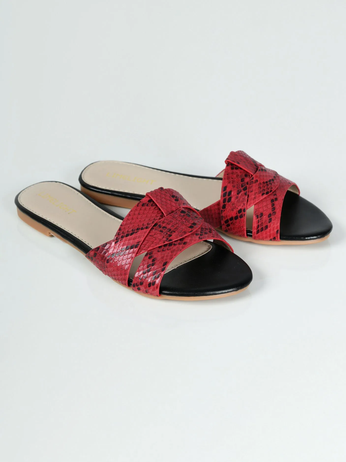 Textured Flat Sandals - Red