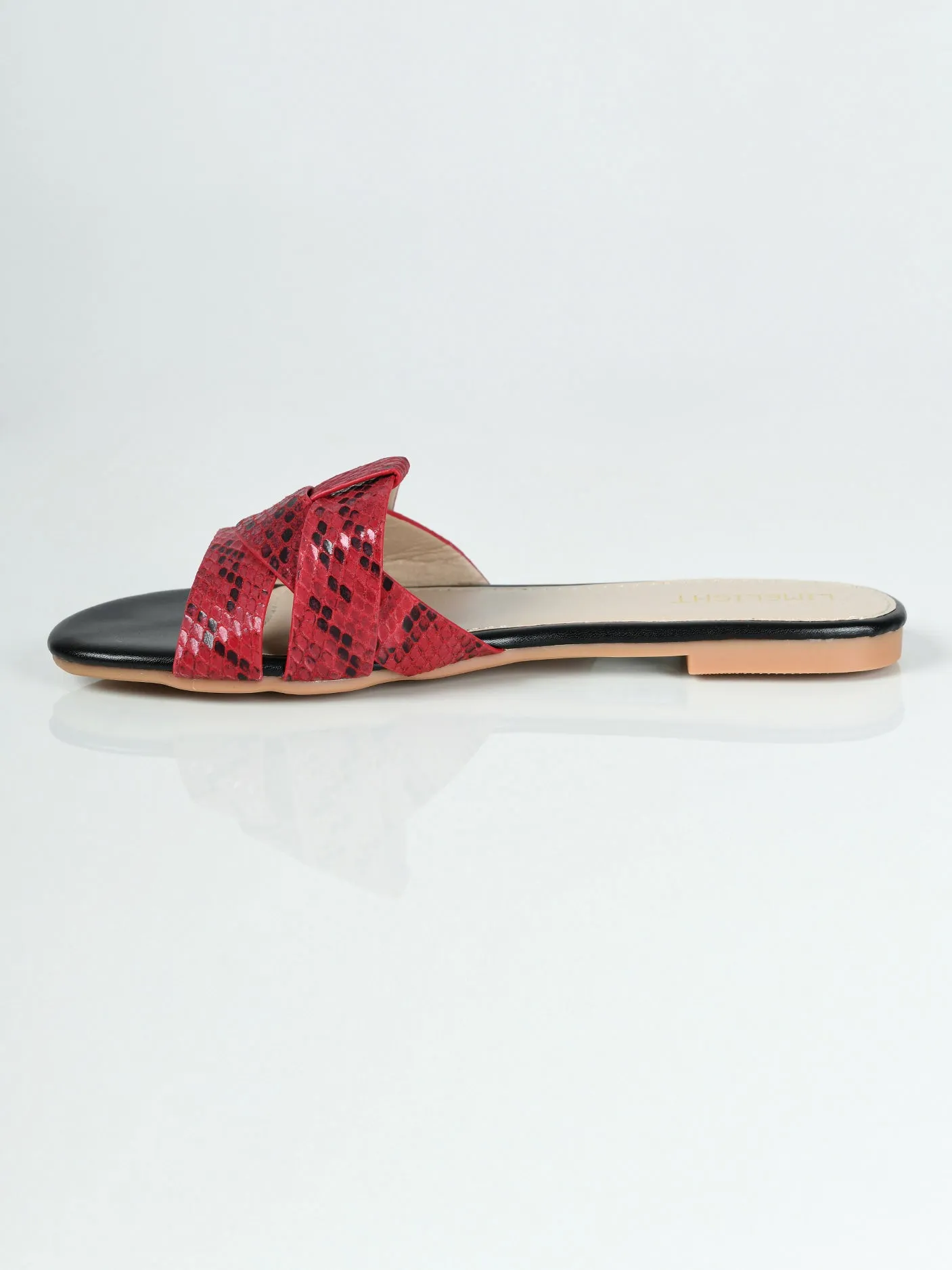 Textured Flat Sandals - Red