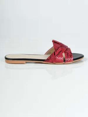 Textured Flat Sandals - Red