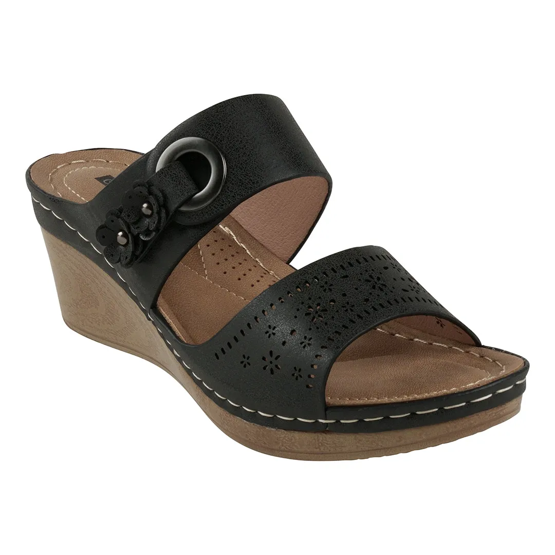 Theresa Black Wedge Sandals