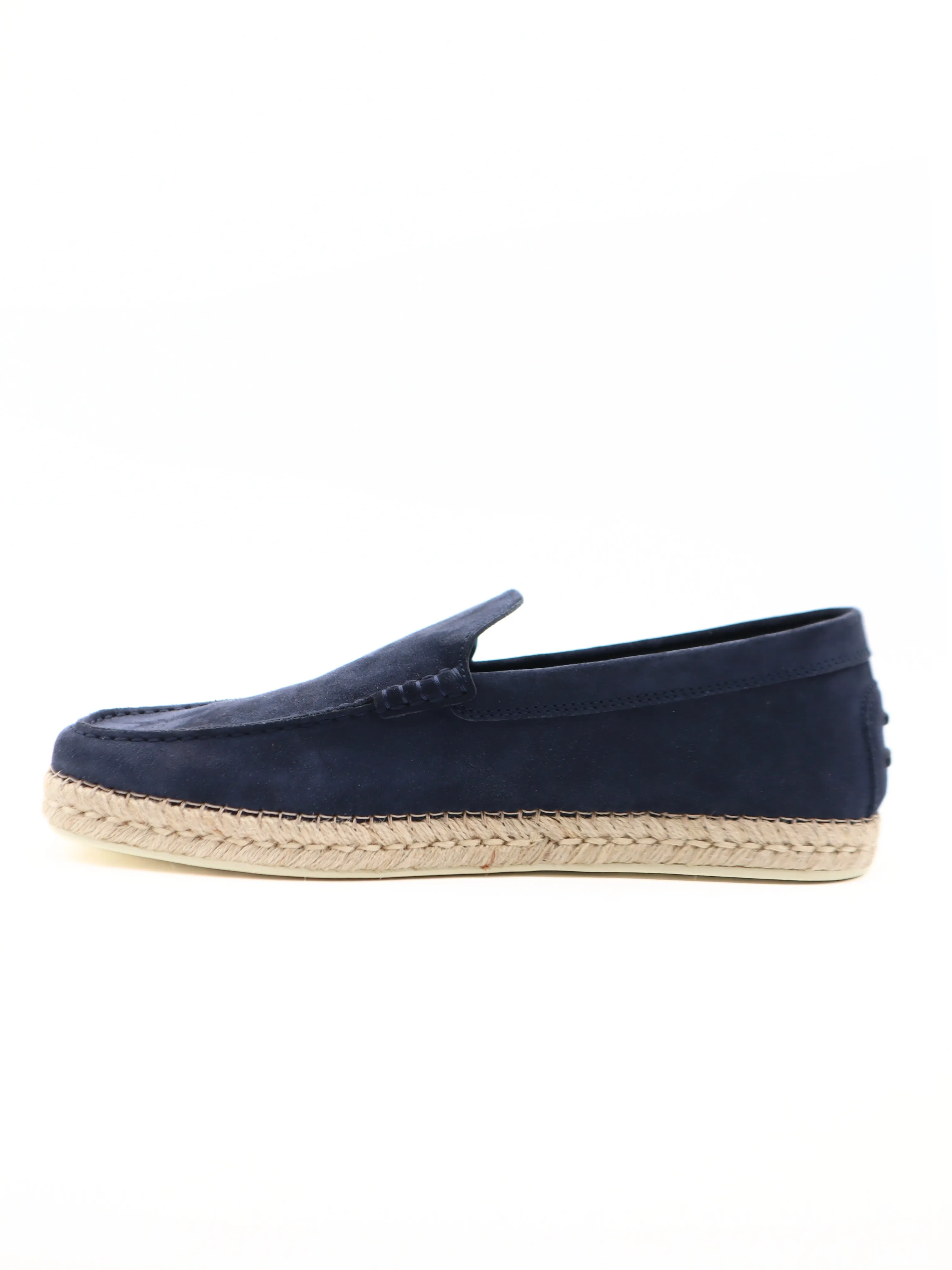 Tods Mens Navy Blue Suede Slip On Espadrille with Raffia Sole