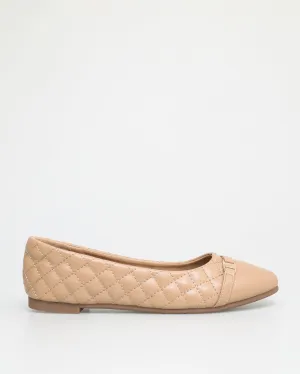 Tomaz NN251 Ladies Buckle Detail Quilted Flats (Beige)