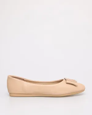 Tomaz NN255 Ladies Emblem Buckle Flats (Beige)